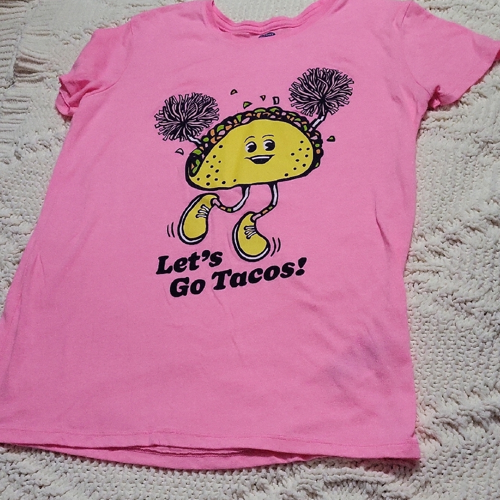 Old Navy Pink Tee with Fun Taco Graphic
